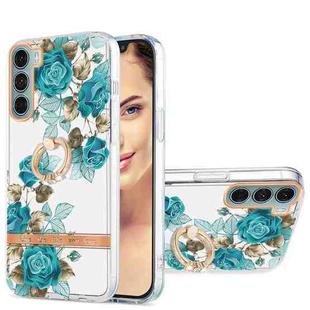 For Motorola Moto G200 Ring IMD Flowers TPU Phone Case(Blue Rose)