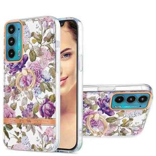 For Motorola Moto Edge 20 Ring IMD Flowers TPU Phone Case(Purple Peony)