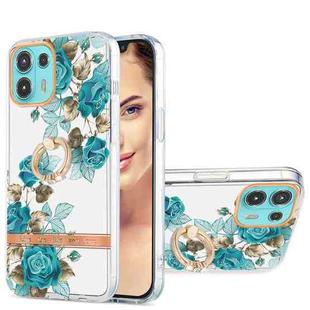 For Motorola Moto Edge 20 Lite Ring IMD Flowers TPU Phone Case(Blue Rose)