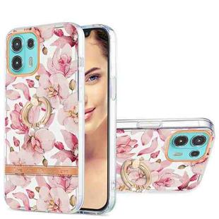 For Motorola Moto Edge 20 Lite Ring IMD Flowers TPU Phone Case(Pink Gardenia)