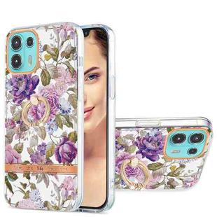 For Motorola Moto Edge 20 Lite Ring IMD Flowers TPU Phone Case(Purple Peony)