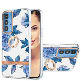 For Motorola Moto Edge 20 Pro Ring IMD Flowers TPU Phone Case(Blue Peony)