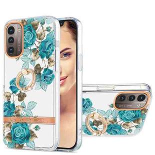 For Nokia G21 / G11 Ring IMD Flowers TPU Phone Case(Blue Rose)