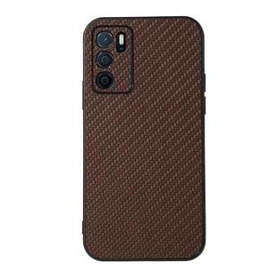 For OPPO A16 Accurate Hole Carbon Fiber Texture Shockproof Case(Brown)