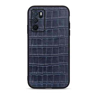 For OPPO A16 Accurate Hole Crocodile Texture Genuine Leather Phone Case(Blue)