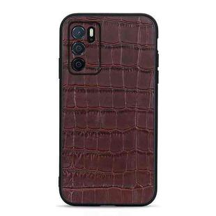 For OPPO A16 Accurate Hole Crocodile Texture Genuine Leather Phone Case(Brown)