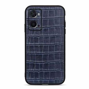 For OPPO A76 Accurate Hole Crocodile Texture Genuine Leather Phone Case(Blue)