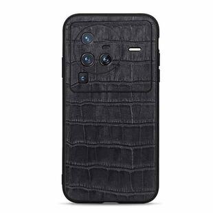 For vivo X80 Pro Accurate Hole Crocodile Texture Genuine Leather Phone Case(Black)