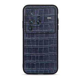 For vivo X80 Pro Accurate Hole Crocodile Texture Genuine Leather Phone Case(Blue)