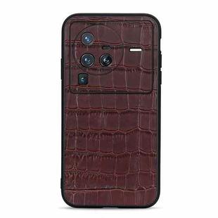 For vivo X80 Pro Accurate Hole Crocodile Texture Genuine Leather Phone Case(Brown)
