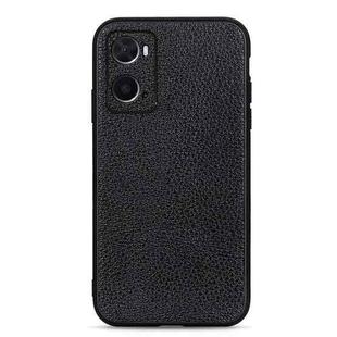 For OPPO A76 Accurate Hole Litchi Texture Genuine Leather Phone Case(Black)