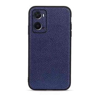 For OPPO A76 Accurate Hole Litchi Texture Genuine Leather Phone Case(Blue)