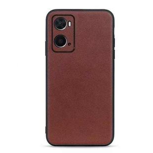 For OPPO A76 Accurate Hole Lambskin Texture Genuine Leather Phone Case(Brown)