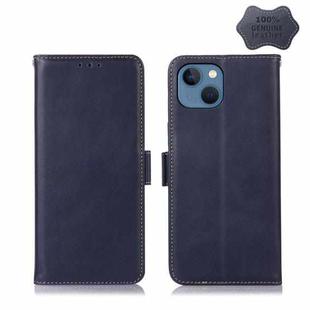 For iPhone 13 Crazy Horse Top Layer Cowhide Leather Phone Case(Blue)