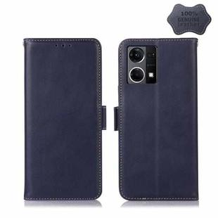 For OPPO Reno7 4G Global/F21 Pro 4G Crazy Horse Top Layer Cowhide Leather Phone Case(Blue)