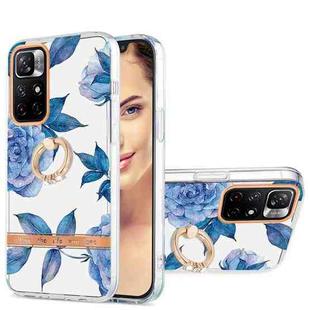 For Xiaomi Redmi Note 11 5G / Poco M4 Pro 5G Ring IMD Flowers TPU Phone Case(Blue Peony)