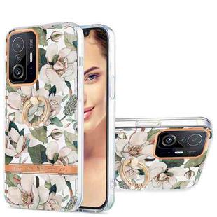 For Xiaomi Mi 11T Ring IMD Flowers TPU Phone Case(Green Gardenia)