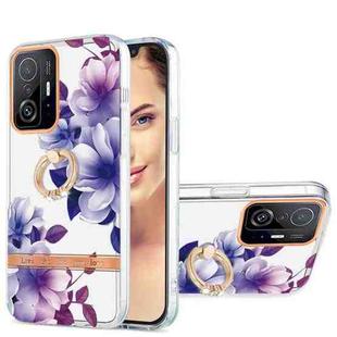 For Xiaomi Mi 11T Ring IMD Flowers TPU Phone Case(Purple Begonia)