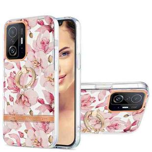 For Xiaomi Mi 11T Ring IMD Flowers TPU Phone Case(Pink Gardenia)