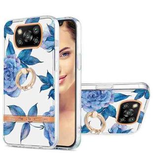 For Xiaomi Poco X3 NFC Ring IMD Flowers TPU Phone Case(Blue Peony)