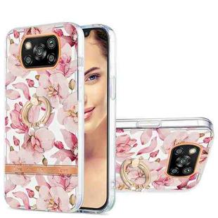 For Xiaomi Poco X3 NFC Ring IMD Flowers TPU Phone Case(Pink Gardenia)