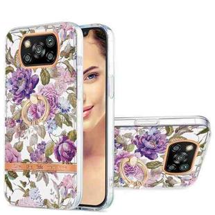 For Xiaomi Poco X3 NFC Ring IMD Flowers TPU Phone Case(Purple Peony)