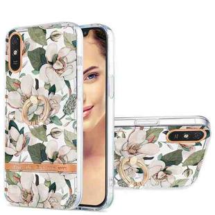 For Xiaomi Redmi 9A Ring IMD Flowers TPU Phone Case(Green Gardenia)