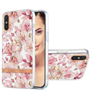 For Xiaomi Redmi 9A Ring IMD Flowers TPU Phone Case(Pink Gardenia)