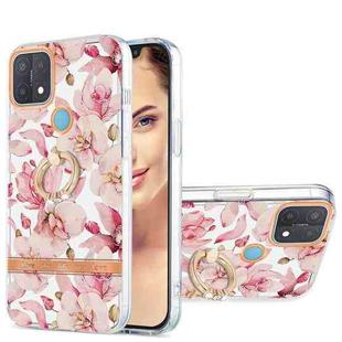 For OPPO A15 / A15s Ring IMD Flowers TPU Phone Case(Pink Gardenia)