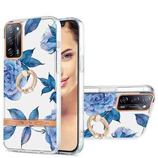 For OPPO A55 5G / A54 4G / A53S 5G / A16 / A54S 4G Ring IMD Flowers TPU Phone Case(Blue Peony)