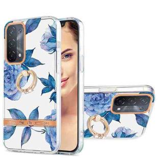 For OPPO A74 5G / A93 5G / A54 5G / A93S 5G Ring IMD Flowers TPU Phone Case(Blue Peony)