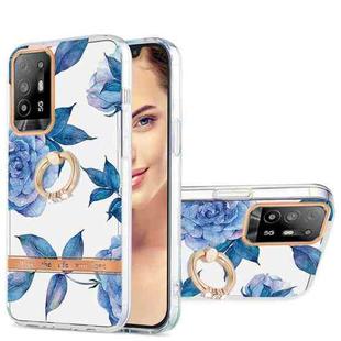 For OPPO A94 5G Ring IMD Flowers TPU Phone Case(Blue Peony)