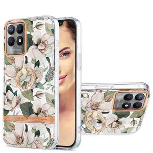 For OPPO Realme 8i Ring IMD Flowers TPU Phone Case(Green Gardenia)