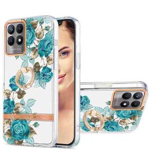 For OPPO Realme 8i Ring IMD Flowers TPU Phone Case(Blue Rose)