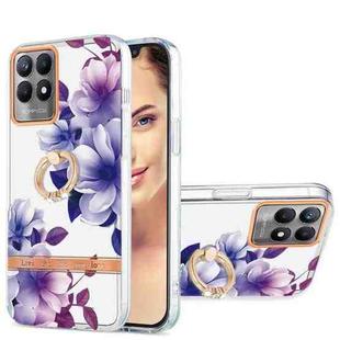 For OPPO Realme 8i Ring IMD Flowers TPU Phone Case(Purple Begonia)