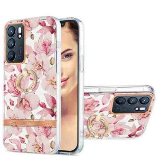 For OPPO Reno6 5G Ring IMD Flowers TPU Phone Case(Pink Gardenia)