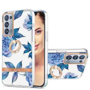 For OPPO Reno6 Pro+ 5G / Reno6 Pro Global Ring IMD Flowers TPU Phone Case(Blue Peony)