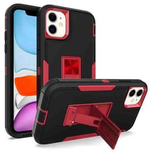 For iPhone 11 Magnetic Holder Phone Case (Black + Wine Red)