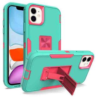 For iPhone 11 Magnetic Holder Phone Case (Green + Rose Red)