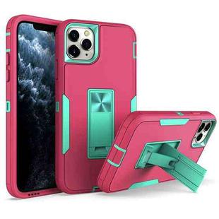 For iPhone 11 Pro Magnetic Holder Phone Case (Rose Red + Blue-green)