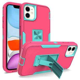 For iPhone 12 Magnetic Holder Phone Case(Rose Red + Blue-green)