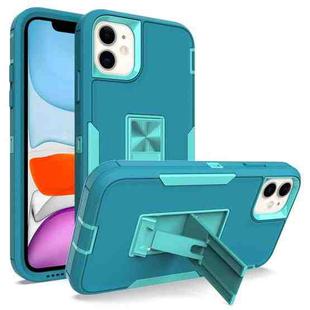 For iPhone 12 Magnetic Holder Phone Case(Lake Blue + Blue-green)