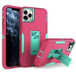 For iPhone 12 Pro Magnetic Holder Phone Case(Rose Red + Blue-green)