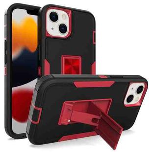 For iPhone 13 mini Magnetic Holder Phone Case (Black + Wine Red)