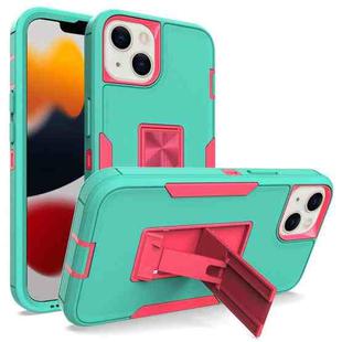 For iPhone 13 mini Magnetic Holder Phone Case (Green + Rose Red)