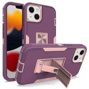 For iPhone 13 Magnetic Holder Phone Case(Purple Red + Rose Gold)
