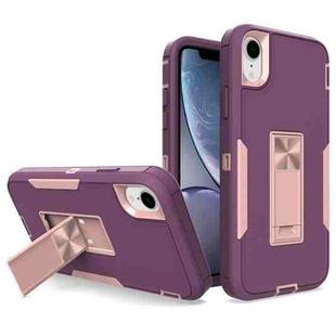 For iPhone XR Magnetic Holder Phone Case(Purple Red + Rose Gold)