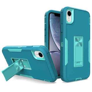 For iPhone XR Magnetic Holder Phone Case(Lake Blue + Blue-green)