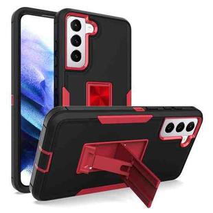 For Samsung Galaxy S21 FE 5G Magnetic Holder Phone Case(Black + Wine Red)