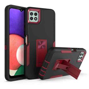 For Samsung Galaxy A22 5G Magnetic Holder Phone Case(Black + Wine Red)